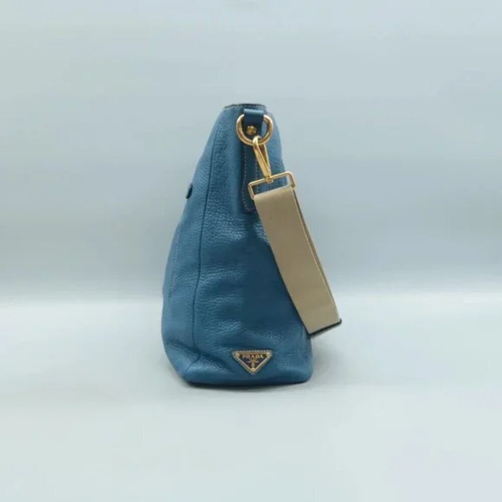 100% Authentic PRADA Blue Leather Shoulder Bag 613-082824 - Picture 4 of 12